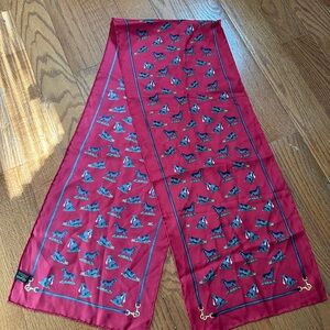 Alynn Red Silk Scarf with Black Labrador Retriever Print Women’s size 56”L /10”W